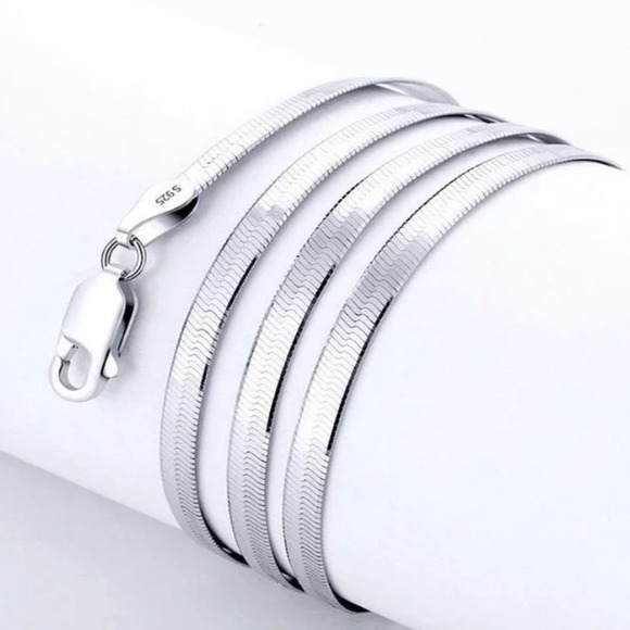 Sterling Silver Herringbone Flat Snake Necklace - Picture 11 of 14